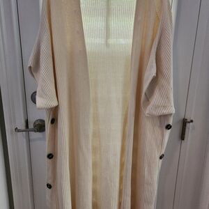 Cream Long Cardigan with Button Details